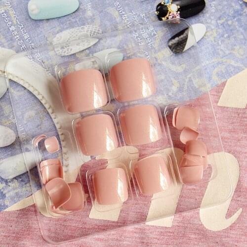 Cream pink toe nails french 24pcs false nails for toe with glue cute fake nails Japanese short size full nail tips pure color