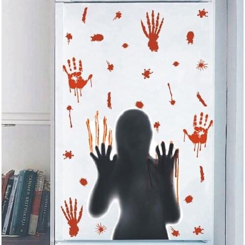 Horrible Halloween Red Blood Handprint Stickers Scary Female Ghost Window Decal Sticker Halloween Party Decoration Haunted House