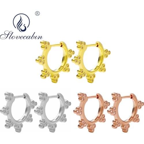 Slovecabin New 100% Real 925 Sterling Silver Gold Statement Fashion Hoops Earrings Jewelry Three Zircon CZ For Women 2020