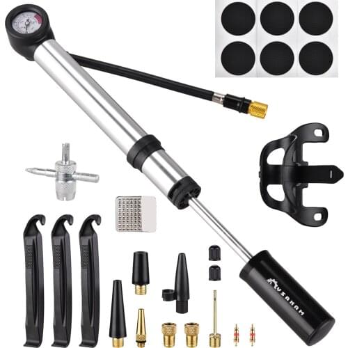 Mini Bike Bicycle Pump 150PSI High Pressure Bikes Air Pump With Pressure Gauge Puncture Repair Kit Fits