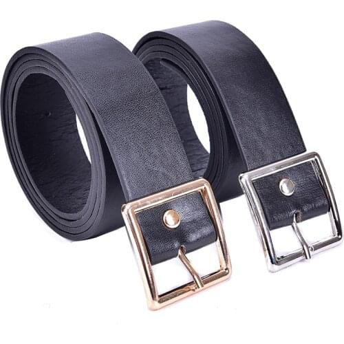 Vintage Square Pin Buckle Waist Belts For Women Black Wide Leather Belt Waistband Female Dresses