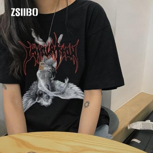 Vintage new Gothic loose dark hip-hop summer Ulzzang short-sleeved ins fashion Tees punk letter print female fun T-shirt