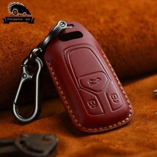 High quality leather car key case shell cover Remote keychain For AUDI A4 S4 A5 Q7 TT TTS TTRS 2017 2018 2019
