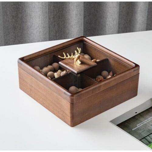 Solid Wood Storage Box Handmade Fruit Plate Candy Box Livingroom Home Compartment With Lid Organizer Dried Fruit Snack Storager