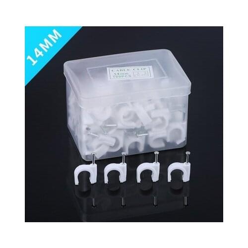 100 pcs one set 14mm cable steel nail line card card wire line circular Cable Clips trough Wire fixing White