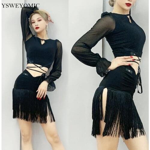 New Style Latin Dance Skirt Black Fringed Women Ballroom Standard Latin Dance professional Hip sexy Fold Dance Skirt L342
