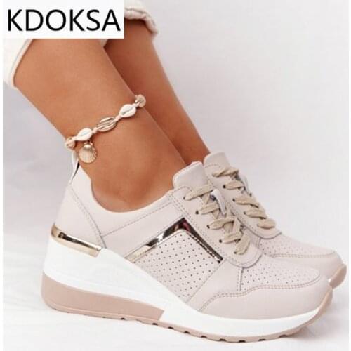 New Women Sneakers Lace-Up Wedge Sports Shoes Womens Vulcanized Shoes Casual Platform Ladies Sneakers Comfy Females Shoes