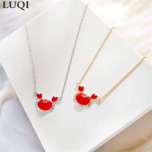 Womens Fashion Red Dripping Glaze Little Crab S925 Silver and Platinum Plated Cute Necklaces KXL-1145