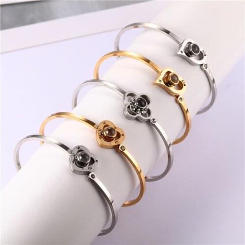 Rose Gold Bangles For Womenlove Fashion Charm Love Bracelet Stainless Steel Crystal Open Bracelet With Hands Bijoux Inoxydable