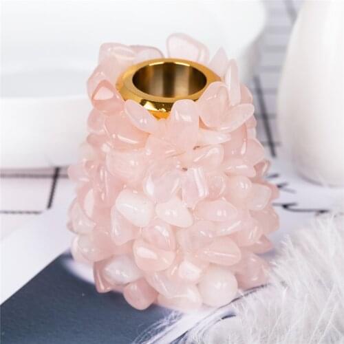 1pcs natural rose quartz candlestick stones crystal candle holders home decor