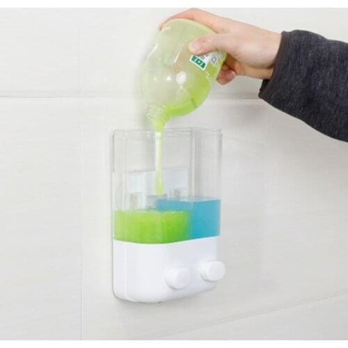 1000ml Bathroom Soap Dispenser Double Slot Wall Mounted Adhesive Shampoo Container Clear Liquid Lotion Storage P15D