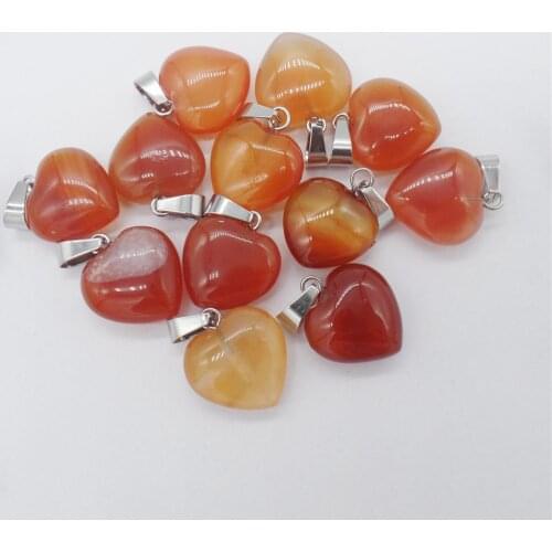 12Pcs 16x7mm Hand-Carved Brown Red Agate Love Heart Pendant Bead For DIY Jewelry Making Necklace Accessories