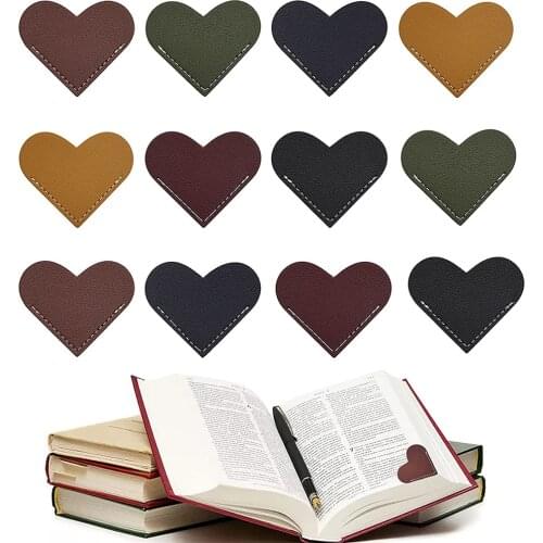 12 Pieces Leather Heart Bookmark for Book Lovers, Personalized Page Markers Corner Bookmarks, Reading Book Marker for Students