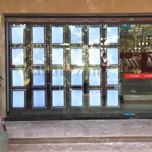24Units A4 Vertical Hanging Magentic Open Acrylic Frame LED Illuminated Display Panel Light Pocket for Real Estate Agent Windows