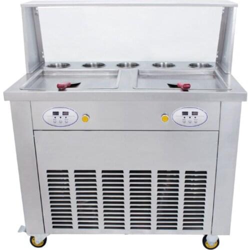 35cm stainless steel 304 air cooling double square pan fried ice cream rolling machine with 5 buckets
