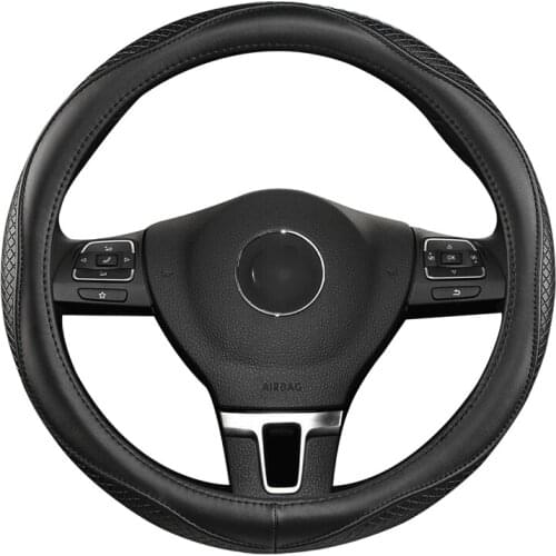 Genuine Leather Car Steering Wheel Cover 37-38CM Non-slip Wear-resistant Sweat Absorbing Fashion Sports Steering Wheel Cover