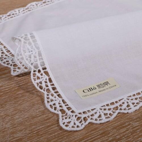D003: White premium cotton lace handkerchiefs blank crochet hankies for women/ladies wedding gift