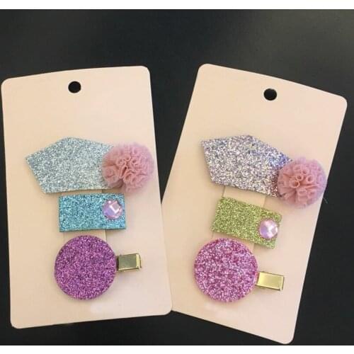 Childrens sweet round hair clips Square shiny hair clip set Baby cute yarn ball hair clips Female baby shiny princess hairpin