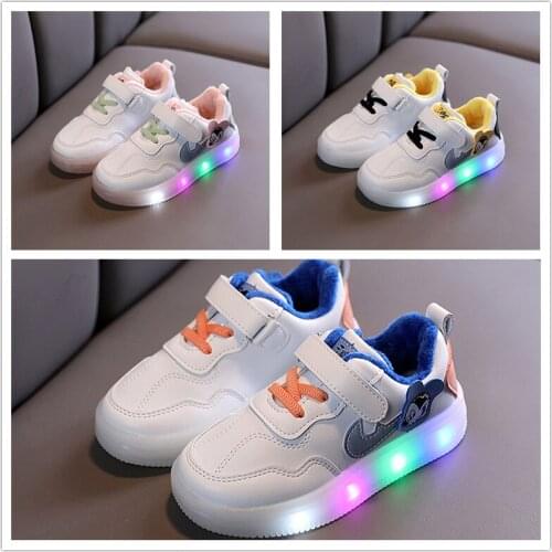 Disney 2021 Childrens Light-up Sneakers, Boys and Girls Toddler Soft-soled Cartoon White Shoes, Childrens Korean Casual Shoes