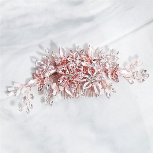 New Bride Wedding Hair Accessories Rose Gold Haircomb With Crystal Pearl Hair Ornaments Decoration for Prom Jewelry