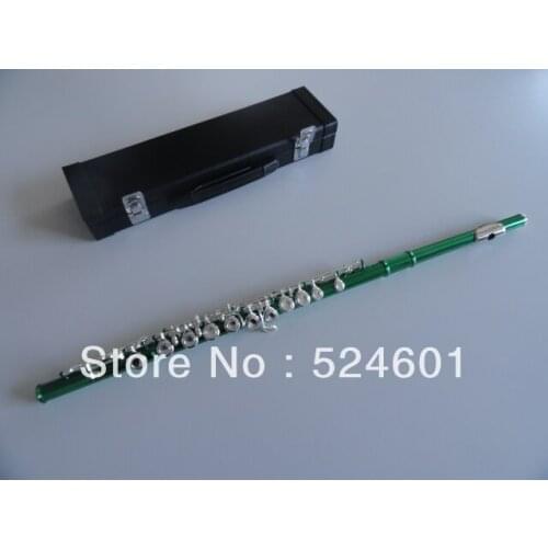 Hot Chinese Army Green Silvering 16 Holes Closed C(C) Flute Plus the E Key Flute Obturator Musical Instrument Metal Flute