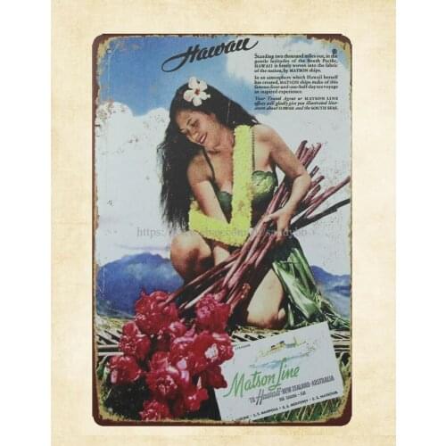 Art work wall Matson Line to Hawaii aloha girl metal tin sign