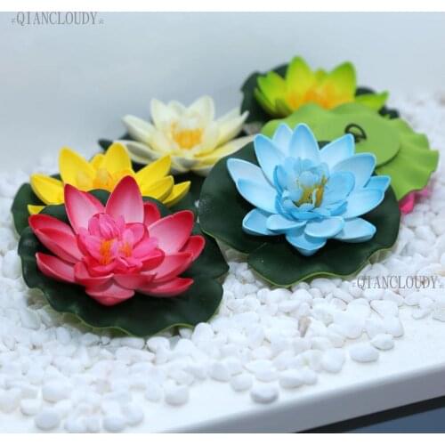 5 pieces Artificial fake Lotus flowers leaf Pond flower Water Lily Floating Pool fish tank flores Plants Wedding Decoration B98