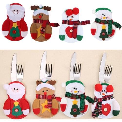 1/5 PCS Christmas Cutlery Holder Pocket Xmas Home Dinner Knife Fork Cover Tableware Pocket Bag