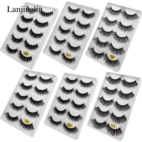LANJINGLIN 50 pairs/lot natural long mink eyelashes faux cils soft volume 3d lashes hand made false eyelashes wholesale G6