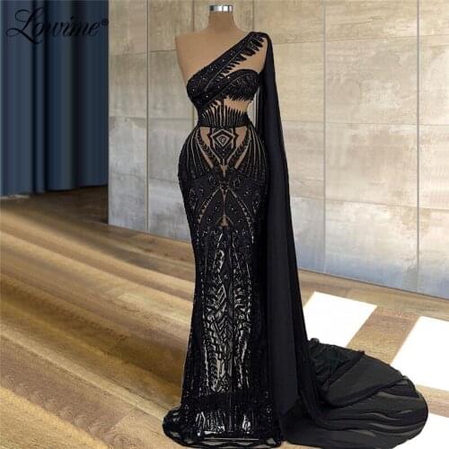 Lowime Illusion Black Dubai Moroccana Kaftan Evening Dresses Beaded Plus Size Party Dress Robes De Soiree 2021 Long Evening Wear