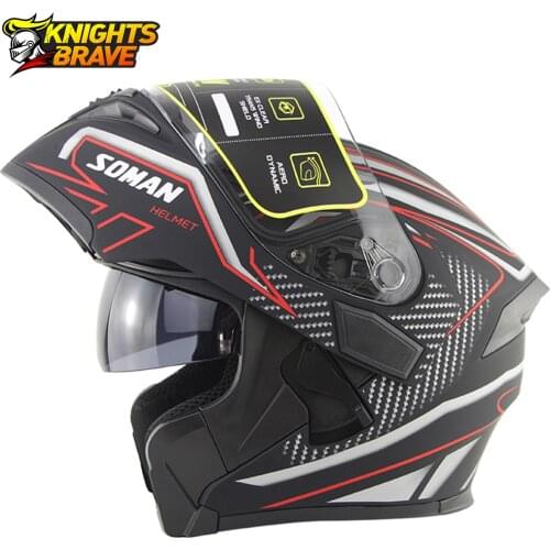 SOMAN Motorcycle Helmet Flip Up Motocross Helmet Capacete Da Motocicleta Cascos Moto Casque Doublel Lens Racing Riding Helmets