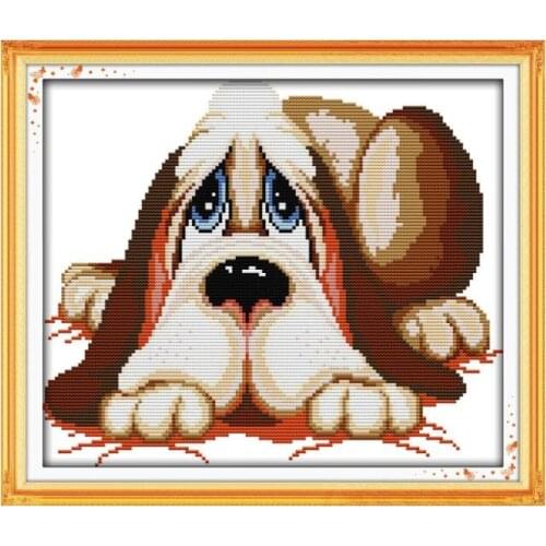 Cartoon Dog Cross Stitch Kits Embroidery Stitch 11CT 14CT Unprinted and Printed Joy Sunday Cross Stitch Dog Pattern Home Decor