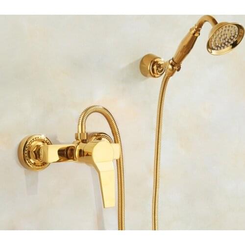 Wall Mounted Brass Gold Plated Bathtub Faucets With Luxury Hand Shower Set Bathroom Shower Faucet Hot Cold Mixer Tap