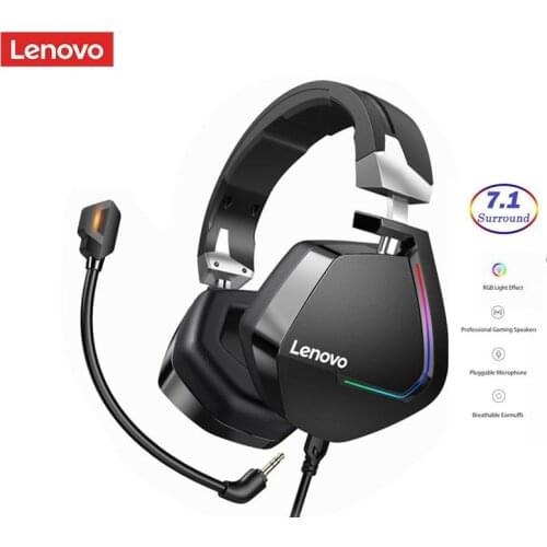 New Lenovo Gaming Headset Wired Earphones Surround Sound RGB Colourful Light Deep bass in-ear with Mic PC Laptop Gamer Headset