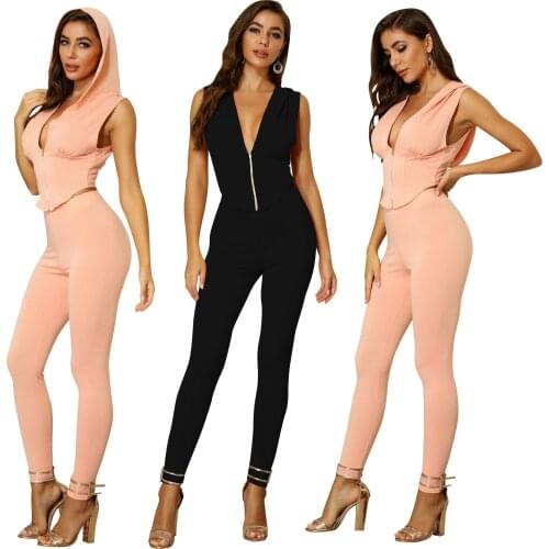 2021 Summer New Ladies Casual Suit Vest and Hood Slim Pants Suit
