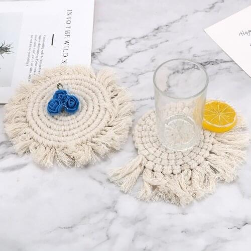 Macrame Cup Pad Bohemia Table Mat Northern Europe Style Coffee Cup Mats Pure Handmade Cotton Braid