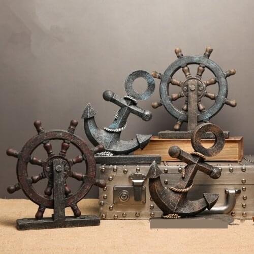 Multiple Styles Resin Anchor Rudder Gearwheel Sailboat Figurines Creative Europe Mediterranean Home Decor Miniatures Gift