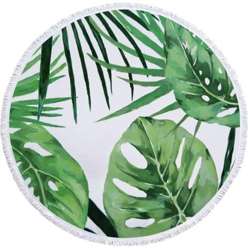 Durable Round Tapestry Wall Hanging Tropical Leaves Print Mat for Sofa Decorations Soft Picnic Carpets