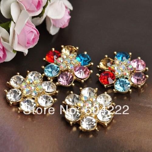 30pcs Rosette Rhinestone Button 23mm flower shaped gem crystal metal zinc alloy cobochon mixed colors mix color grade A