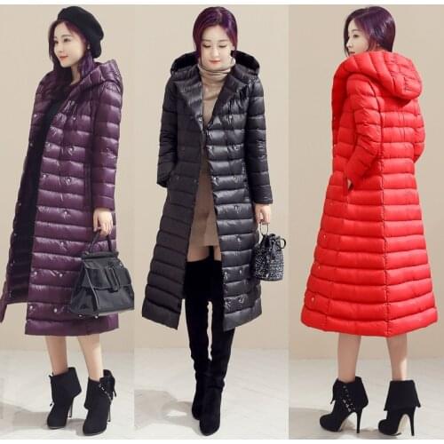 Duck Down Jacket Women Winter Outerwear Hooded Coats Female Long Casual Light ultra thin Warm Down Puffer Jacket Parka Branded