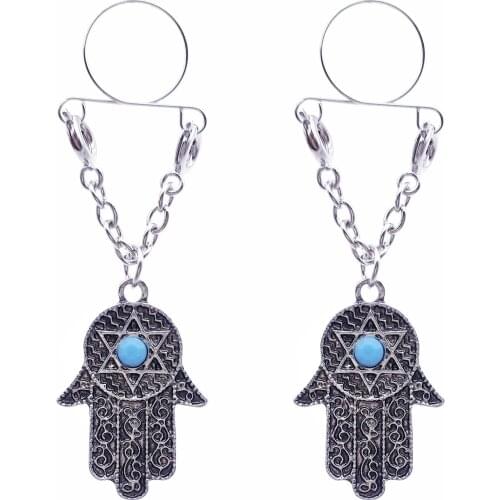 Sexy Adjustable Non Pierced Cilp on Long Dangle Chain 2Pcs Fake Nipple Rings body piercing jewelry