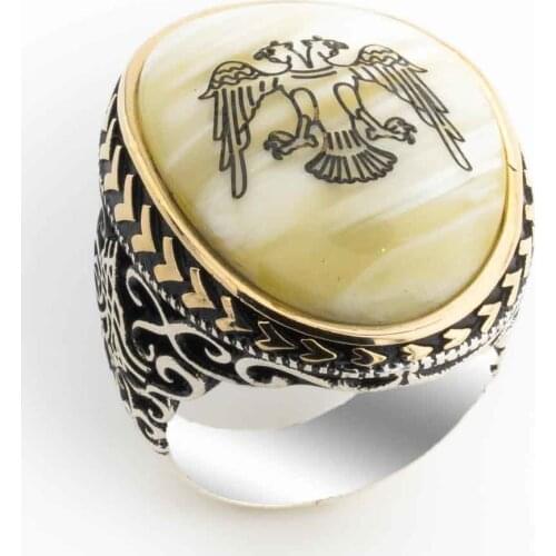 Big Pearl Cubic Zirconia Seljuk Eagle Silver Ring