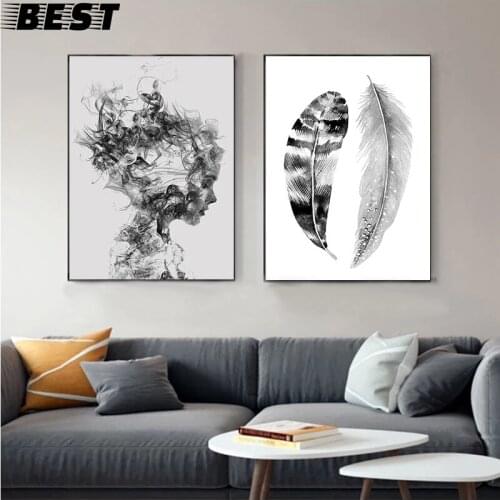 Scandinavian Posters Nordic Poster Black and White Pictures Feather Wall Painting Abstract Art Prints Living Room Wall Decor