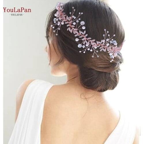 TOPQUEEN HP233-RG Wedding Tiara Headpieces Bride Hair Jewelry Wedding Rhinestone Headbands for Bride Rose Gold Bridal Hair Piece