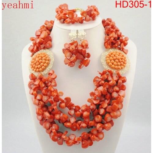 Amazing Orange African coral Beads Jewelry Set Nigerian Beads Necklace Dubai Jewelry Sets Free Shipping HD305-1