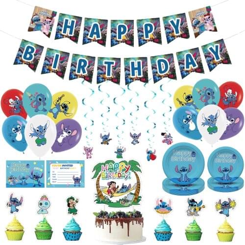 Disney Stitch Theme Kids Birthday Party Decorations Baby Disposable Plate Shower Cake Stand Baby Shark Decoration Birthday Boy
