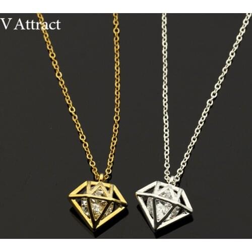 V Attract Rose Gold Clavicle Choker Stainless Steel Chain CZ Rhombus Statement Necklace Women Body Jewelry Graduation Gift Kolye