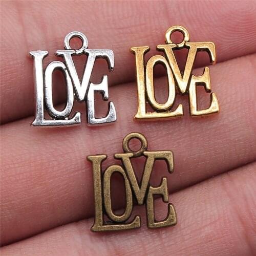 WYSIWYG 20pcs 15x13mm 3 Colors Antique Gold Antique Silver Color Antique Bronze Love Word Charm Word Love Charms DIY