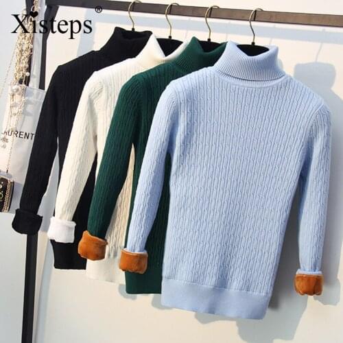 Xisteps Winter Thick Golen Velvet Warm Turtleneck Knitted Pullover Women Warm Weater Long Sleeve Female Clothing Plus Size