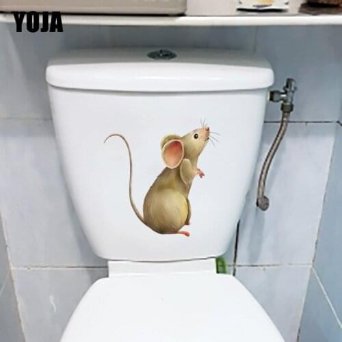 YOJA 22.4×22.8CM Hand Drawn Mouse Toilet Stickers Home Decoration Creative Cartoon Wall Decal T1-2779